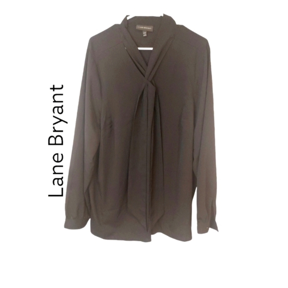 Lane BRYANT Career black button down BLOUSE NECK TIE SCARF RIBBON BOW sz 22W 24W - Picture 2 of 9